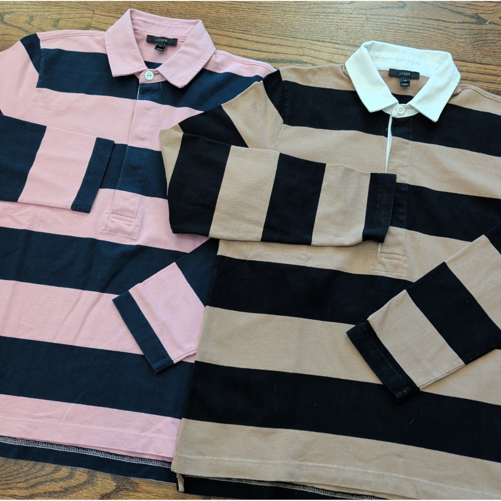 NWOT J. Crew Lot of 2 Rugby Polo Shirts Sz M Thick Striped Long Slv Preppy